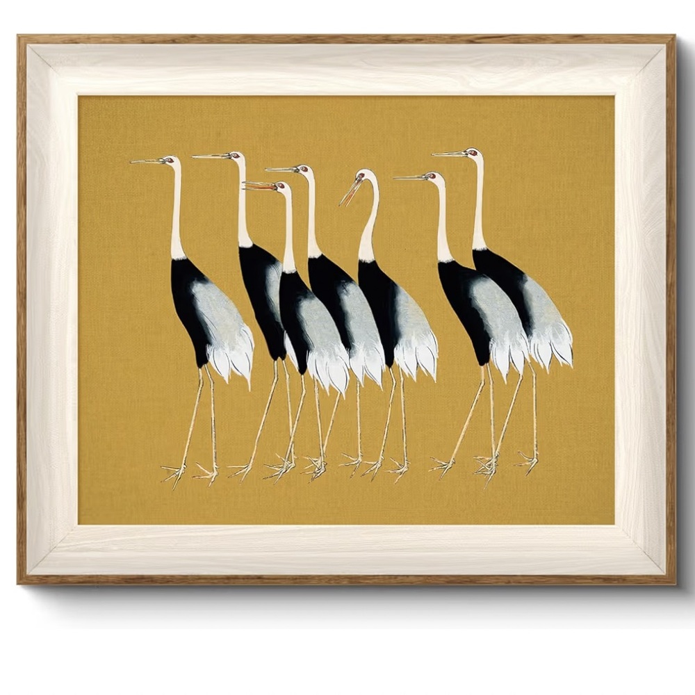 10x12 Elegant Crane Wall Art on Gold Background
